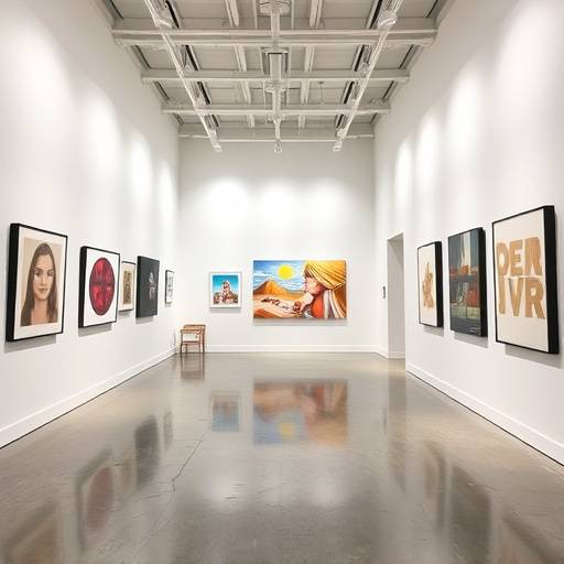 A contemporary art gallery in the West Loop with high ceilings, white walls, and modern art installations.