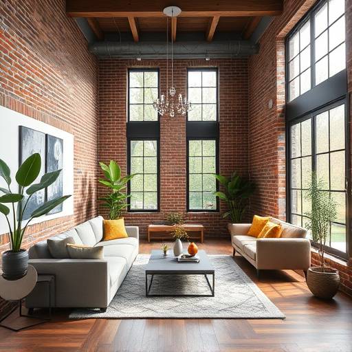 A stylish loft apartment in Wicker Park with exposed brick, large windows, and modern furniture.